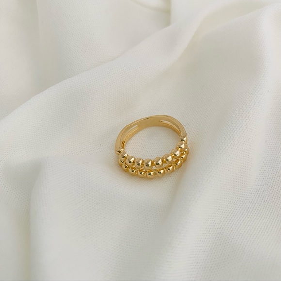 Gold Ball Ring- Double Band Ring - Picture 6 of 7